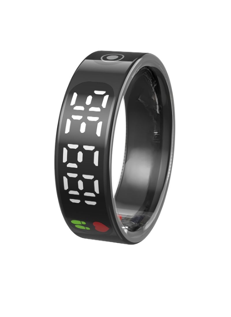 SR09 Fitness Ring, Gesture Control Ultra Thin Smart Ring With Sleep Monitor, IP68 Waterproof Activity Tracker With Digital Display, Smart Health Monitoring Ring For Women And Men, (Black)