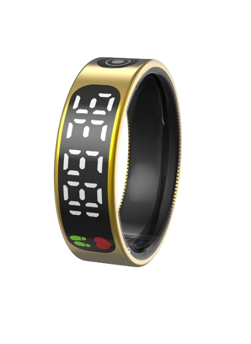 SR09 Fitness Ring, Gesture Control Ultra Thin Smart Ring With Sleep Monitor, IP68 Waterproof Activity Tracker With Digital Display, Smart Health Monitoring Ring For Women And Men, (Gold)