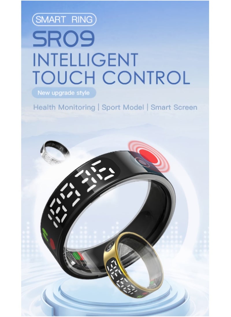 SR09 Smart Ring, Intelligent Touch Control Health Heart Rate Ring With Sleep Monitor, IP68 Waterproof Digital Display Smart Fitness And Sleep Tracker For Women And Men, (Silver)