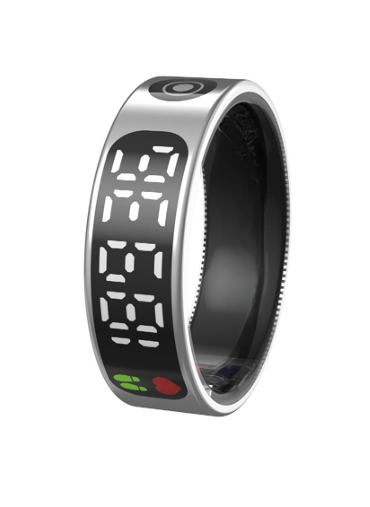 SR09 Smart Ring, Intelligent Touch Control Health Heart Rate Ring With Sleep Monitor, IP68 Waterproof Digital Display Smart Fitness And Sleep Tracker For Women And Men, (Silver)