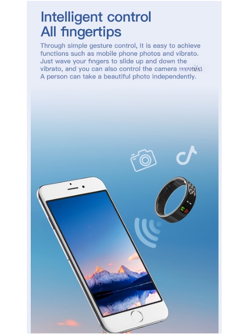 SR09 Smart Ring, Intelligent Touch Control Health Heart Rate Ring With Sleep Monitor, IP68 Waterproof Digital Display Smart Fitness And Sleep Tracker For Women And Men, (Silver)