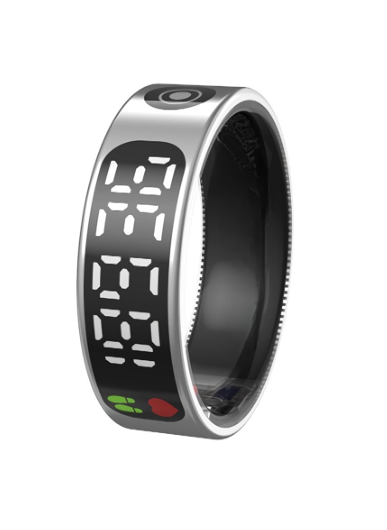 SR09 Fitness Ring, Gesture Control Ultra Thin Smart Ring With Sleep Monitor, IP68 Waterproof Activity Tracker With Digital Display, Smart Health Monitoring Ring For Women And Men, (Silver)