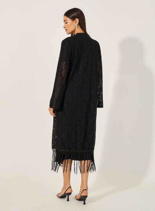 MIDI LENGTH LACE KIMONO WITH FRINGES 120 CM