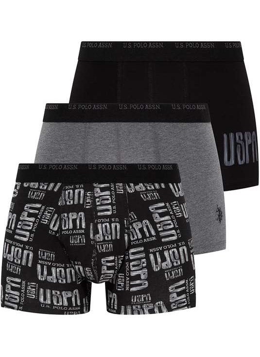 BASE. Polo Assn. Men's Anthracite Melange - Black - Gray Melange 3-Piece Boxer 80338