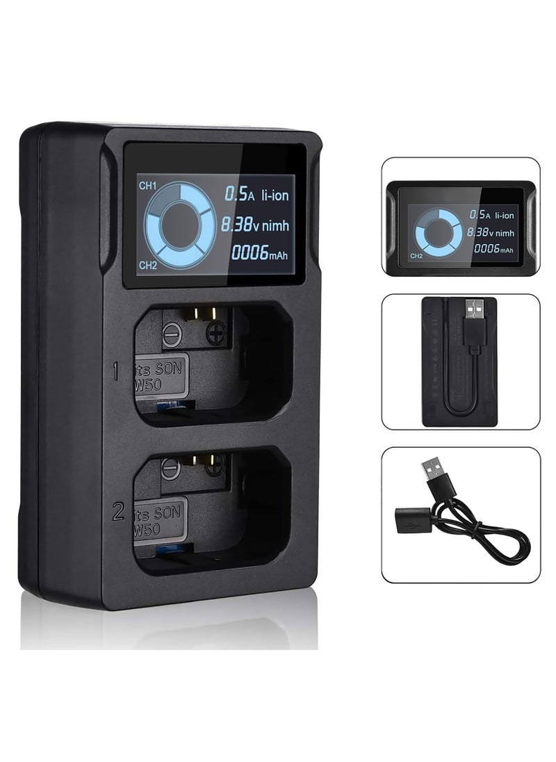 Dual Slot Battery Charger for Sony NP FW50 Batteries for Sony Alpha A6400, A6000, A6300, A6500, A5100, A7, A7II, A7RII, A7SII, A7S, A7S2, A7R, A7RII, A55, RX10 Camera Battery and More