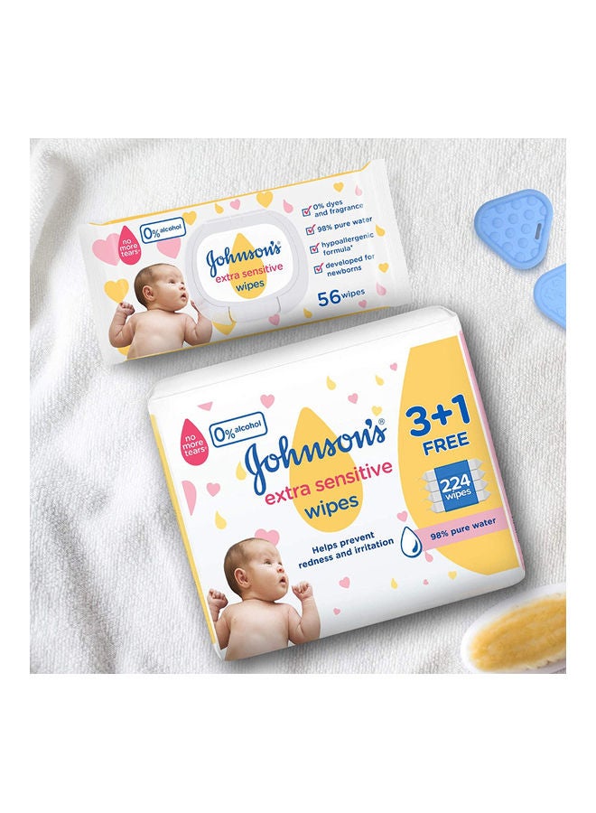 Baby Extra Sensitive Wipes With 98% Pure Water, 2+1 Packs of 56 Wipes, 168 count
