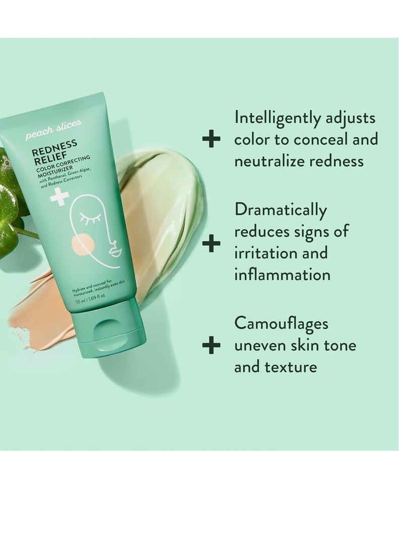 Peach Slices - Redness Relief Color Correcting Moisturizer (1.69 oz) - Hydrate & Conceal - Visibly Reduce Redness & Irritation - Panthenol, Cica, Algae - Vegan, Cruelty Free, Korean Skin Care & Beauty