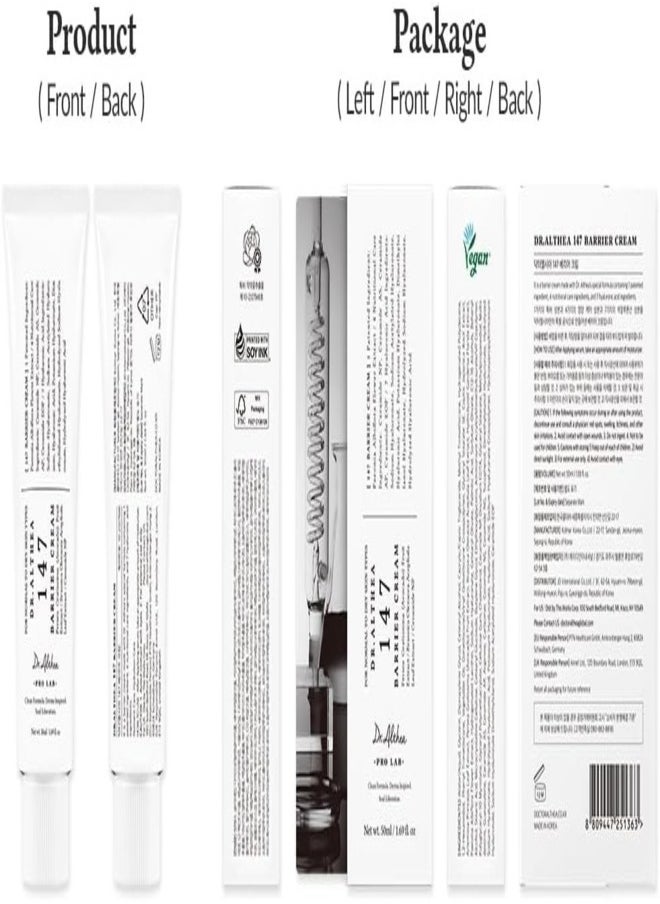 Dr. Althea 147 Barrier Cream | Daily Skin Barrier Repair Care | Deep Hydrating with Hyaluronic Acid & Ceramides | Korean Vegan Skincare for All Skin Types | 1.7 Fl Oz (50ml)