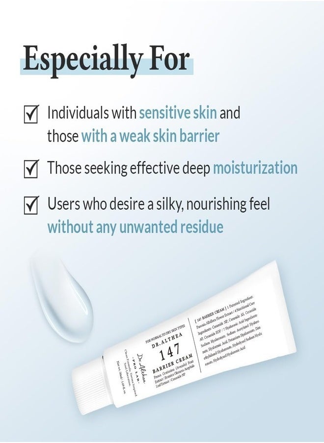 Dr. Althea 147 Barrier Cream | Daily Skin Barrier Repair Care | Deep Hydrating with Hyaluronic Acid & Ceramides | Korean Vegan Skincare for All Skin Types | 1.7 Fl Oz (50ml)