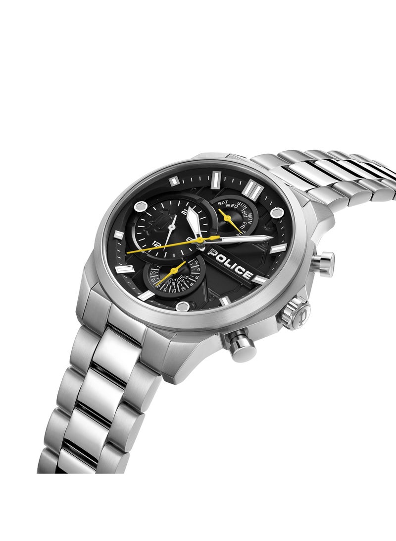 Men's Reactor Men's Black Dial Watch with Stainless Steel Bracelet, 44mm