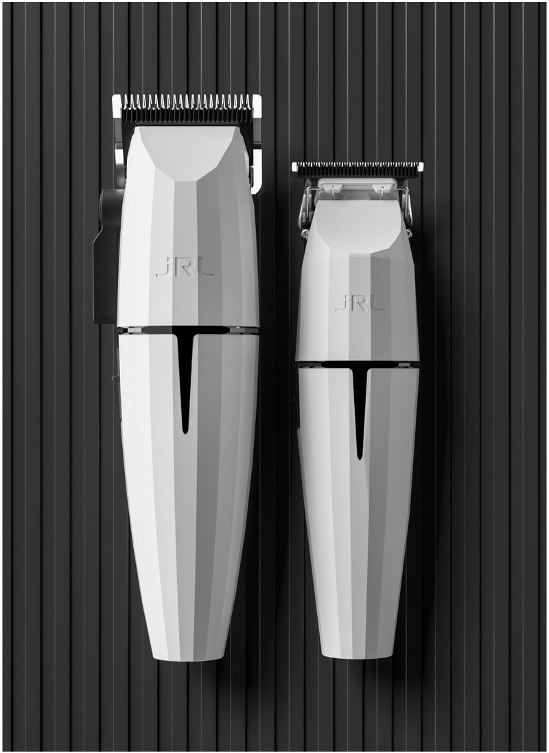 JRL Ghost Collection #1 | 2020C-B, 2020T-B | Professional Hair Clipper & Trimmer Set | Cordless, Ultra-Quiet, Fade Blade Technology, Long Battery Life | Barber & Salon-Grade Grooming Kit | White