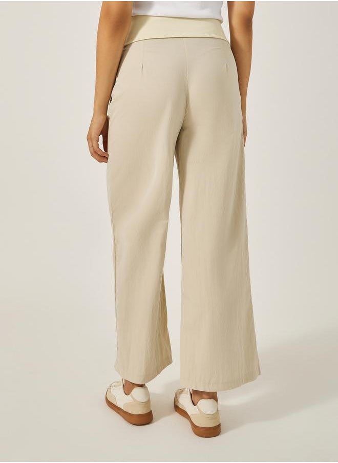 Mid Rise Wide Leg Broad Waistband Pants