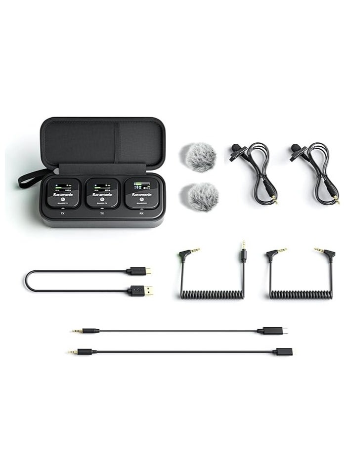 Saramonic 2-Person Wireless Mic System with Premium Lavaliers for Cameras, Mobile Devices & More with Charging Case and TRS, TRRS, Lightning, USB-C Output Cables (Blink 900 B2)