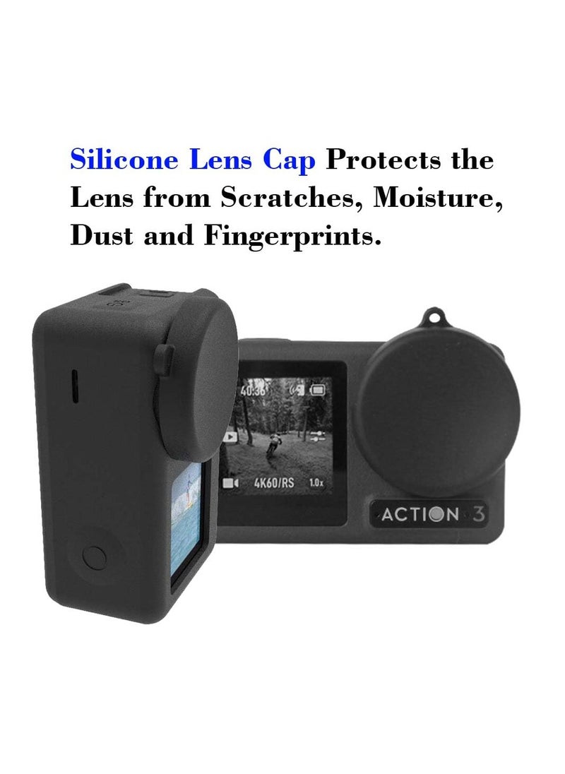 Screen Protector for DJI OSMO Action 3, Lens Cap Cover, 0.3mm 9H Hardness Tempered Glass Protector, Anti-Scrach Anti-Fingerprint Anti-Bubble Camera Protect Film