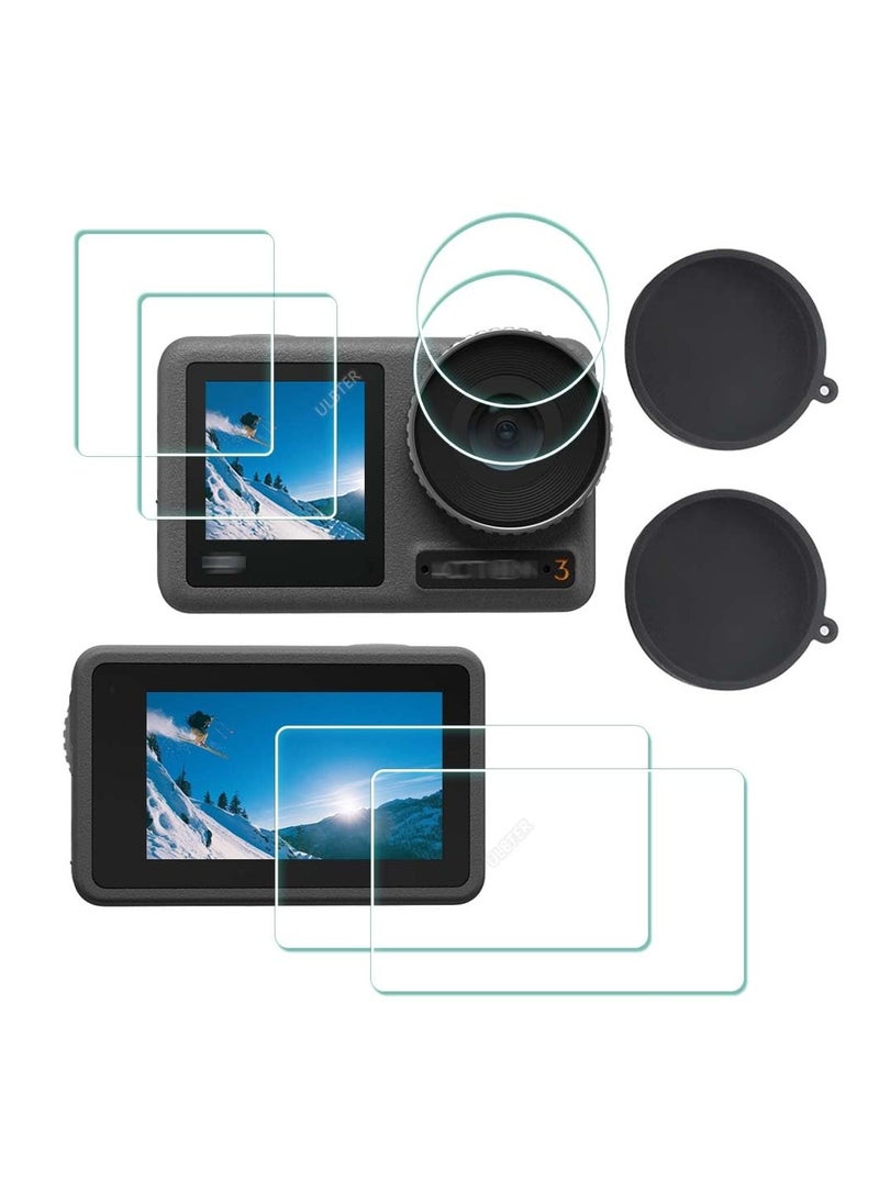 Screen Protector for DJI OSMO Action 3, Lens Cap Cover, 0.3mm 9H Hardness Tempered Glass Protector, Anti-Scrach Anti-Fingerprint Anti-Bubble Camera Protect Film