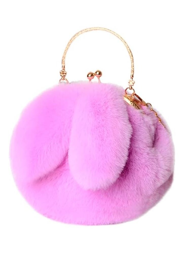 Cute Soft Rabbit Ear Sling Hand Bag With Smooth Zipper,Cross Body Bag For Girls,Clutch Purse with Gold Metal Chain Strap, Plush Side Bag, Shoulder hand Purse(Purple)