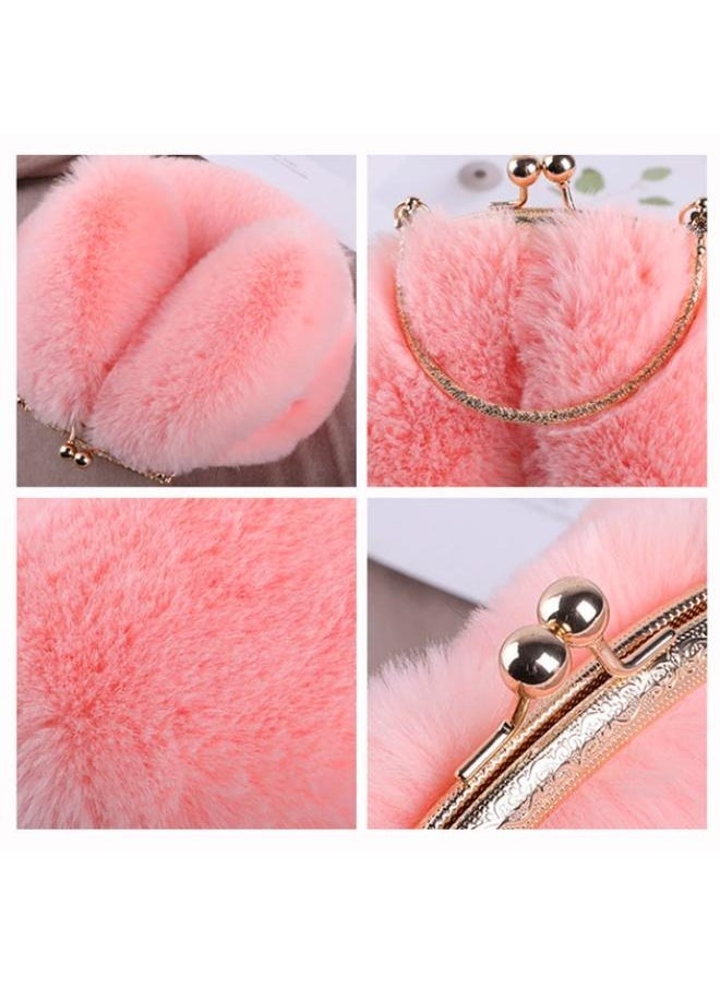 Cute Soft Rabbit Ear Sling Hand Bag With Smooth Zipper,Cross Body Bag For Girls,Clutch Purse with Gold Metal Chain Strap, Plush Side Bag, Shoulder hand Purse(Pink)
