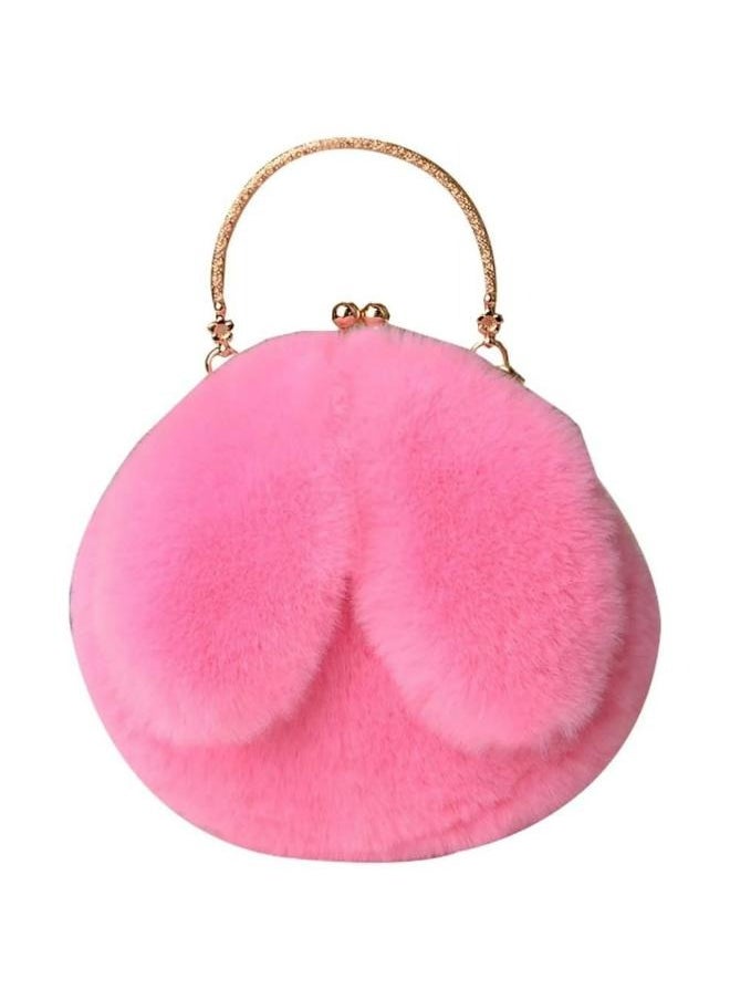 Cute Soft Rabbit Ear Sling Hand Bag With Smooth Zipper,Cross Body Bag For Girls,Clutch Purse with Gold Metal Chain Strap, Plush Side Bag, Shoulder hand Purse(Pink)