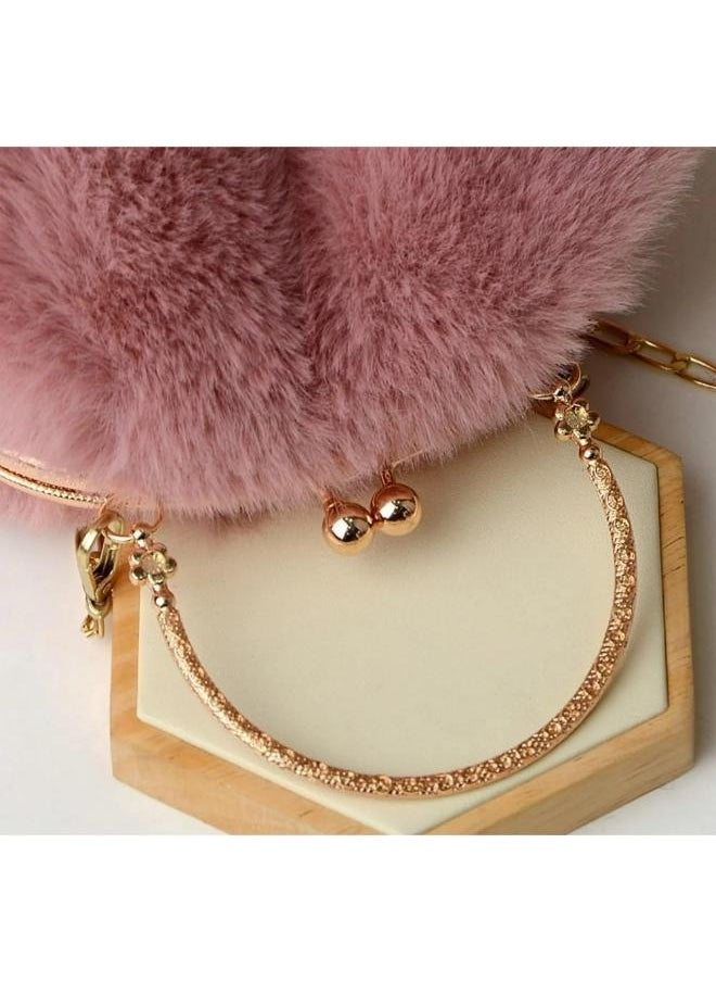 Cute Soft Rabbit Ear Sling Hand Bag With Smooth Zipper,Cross Body Bag For Girls,Clutch Purse with Gold Metal Chain Strap, Plush Side Bag, Shoulder hand Purse(Pink)