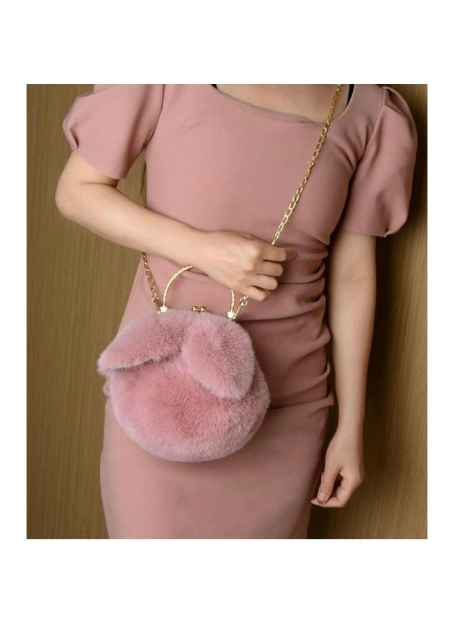Cute Soft Rabbit Ear Sling Hand Bag With Smooth Zipper,Cross Body Bag For Girls,Clutch Purse with Gold Metal Chain Strap, Plush Side Bag, Shoulder hand Purse