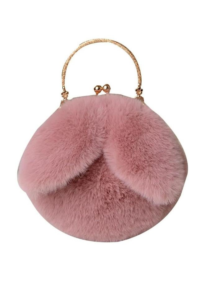 Cute Soft Rabbit Ear Sling Hand Bag With Smooth Zipper,Cross Body Bag For Girls,Clutch Purse with Gold Metal Chain Strap, Plush Side Bag, Shoulder hand Purse