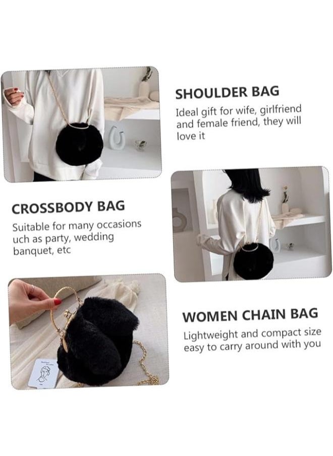 Cute Soft Rabbit Ear Sling Hand Bag With Smooth Zipper,Cross Body Bag For Girls,Clutch Purse with Gold Metal Chain Strap, Plush Side Bag, Shoulder hand Purse(Black)