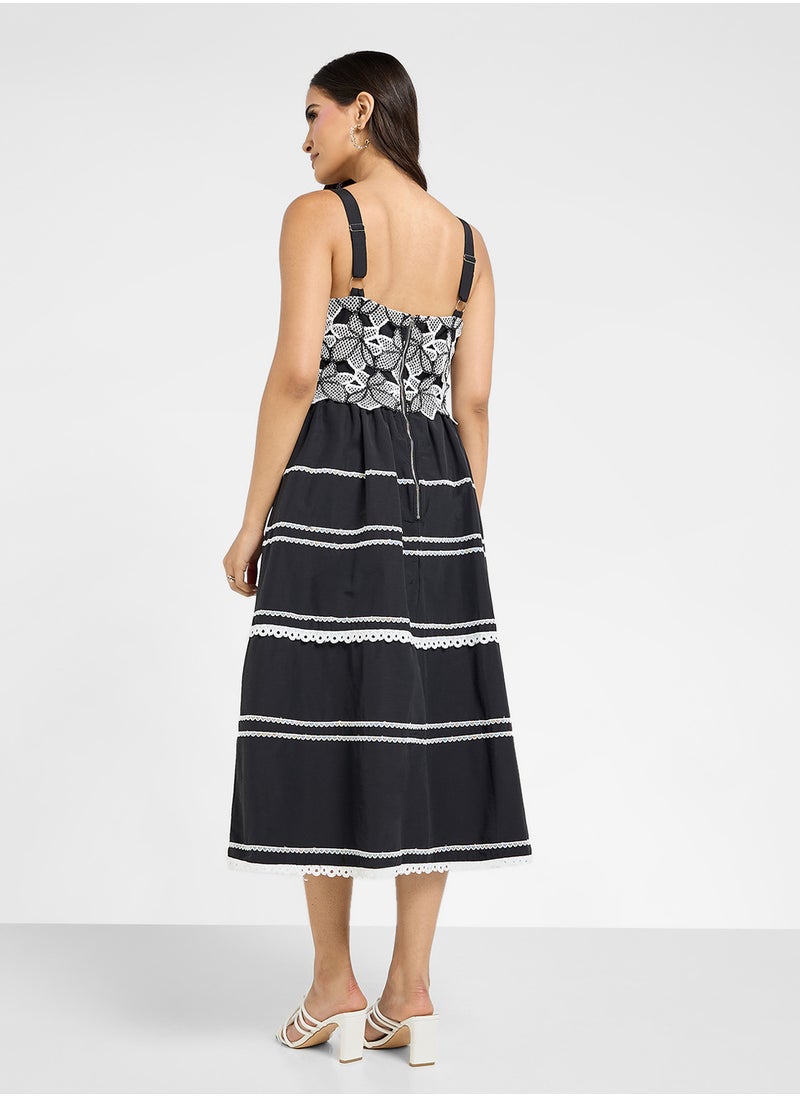 Floral Appliqué Midi Dress