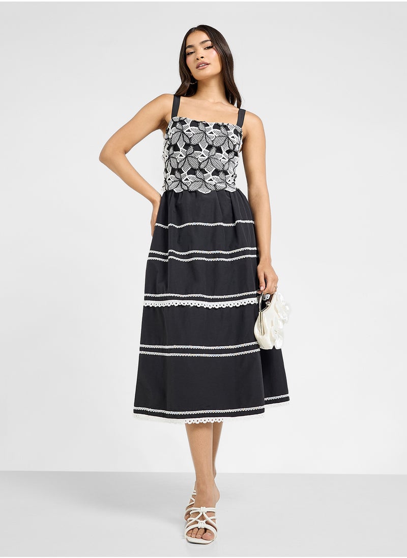 Floral Appliqué Midi Dress