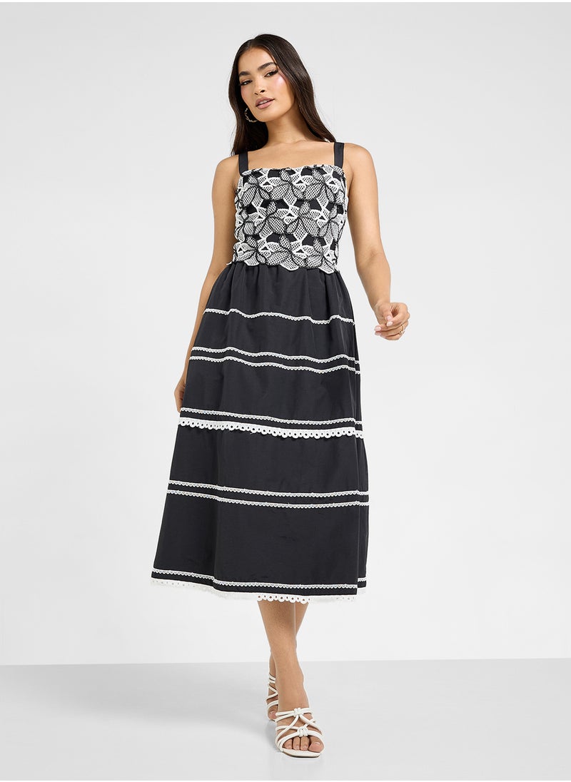Floral Appliqué Midi Dress