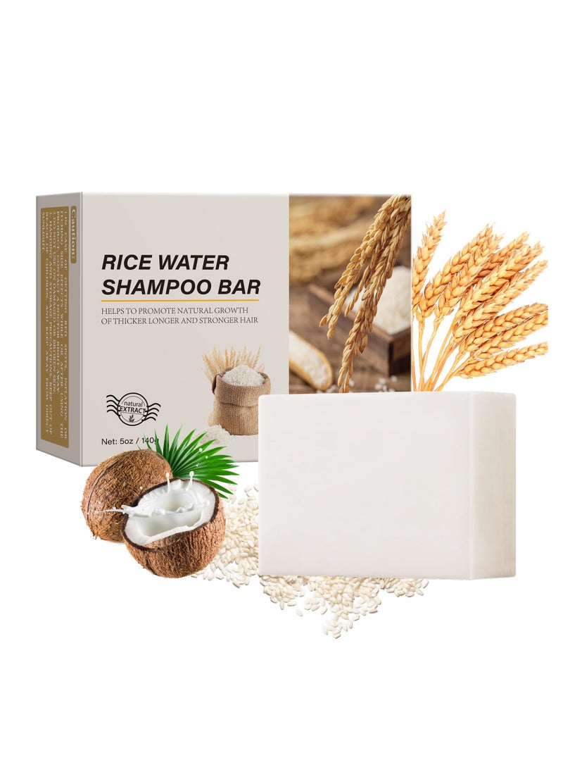 Rice Water Hair Growth Soap, 2 In 1 Shampoo and Conditioner Bar with Coconut Oil for Strengthening Moisturizing Dry Hair, Anti-Hair Loss Rice Shampoo Bars for Hair Growth