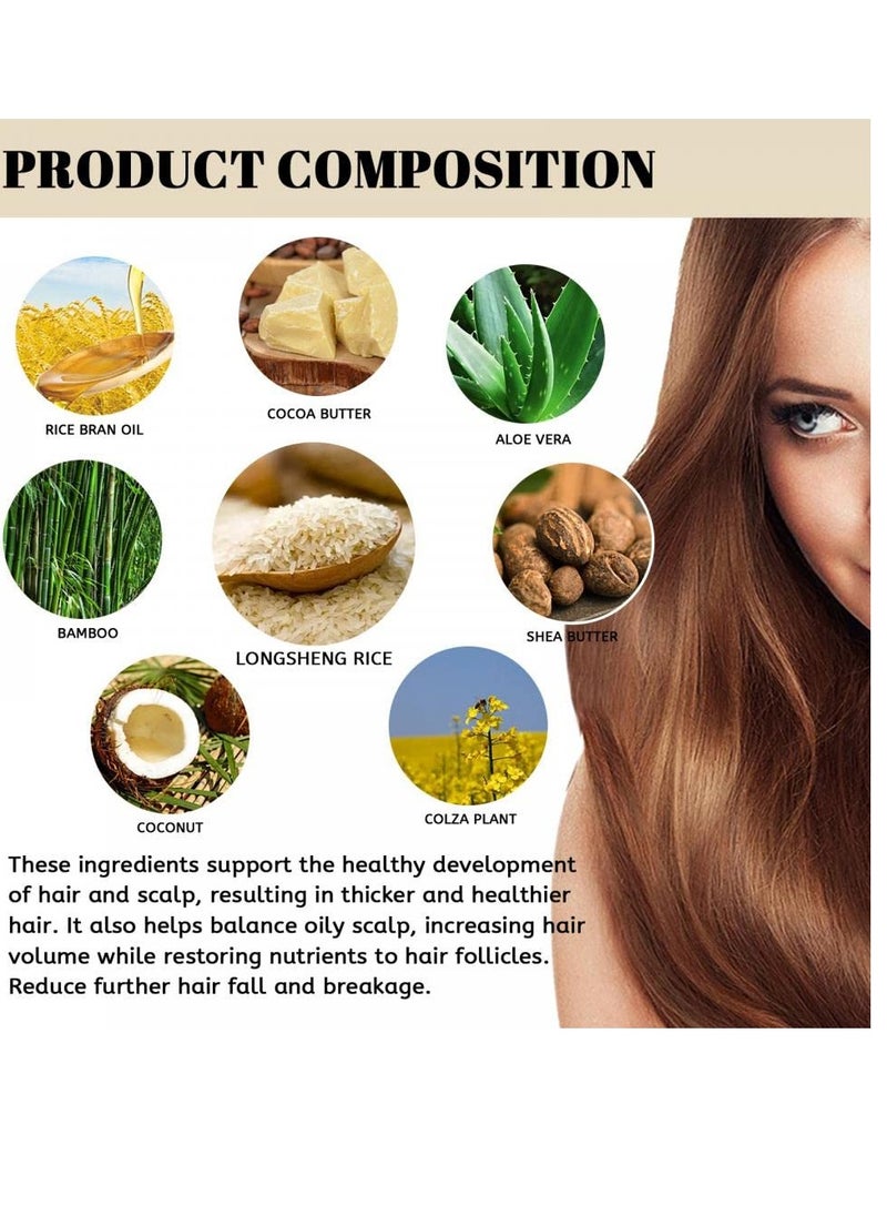 Rice Water Hair Growth Soap, 2 In 1 Shampoo and Conditioner Bar with Coconut Oil for Strengthening Moisturizing Dry Hair, Anti-Hair Loss Rice Shampoo Bars for Hair Growth