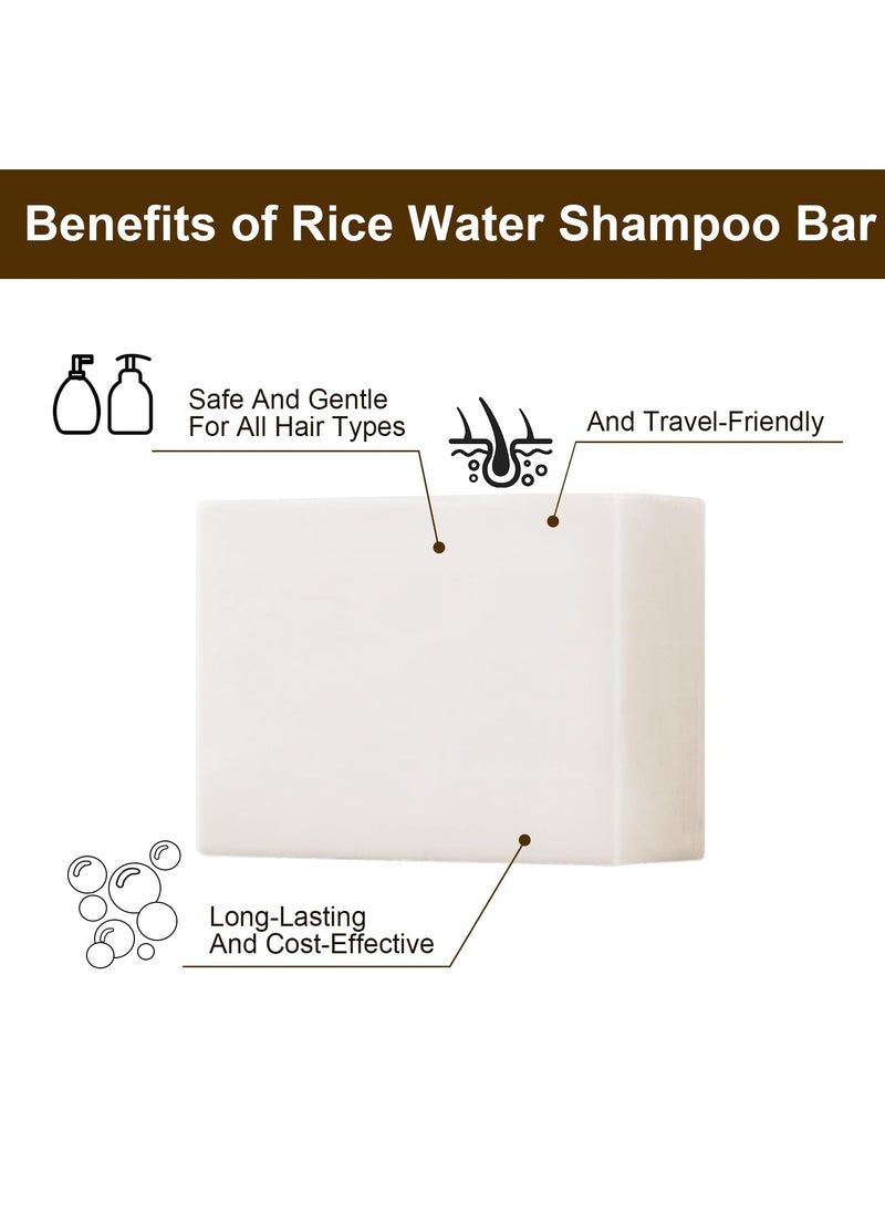 Rice Water Hair Growth Soap, 2 In 1 Shampoo and Conditioner Bar with Coconut Oil for Strengthening Moisturizing Dry Hair, Anti-Hair Loss Rice Shampoo Bars for Hair Growth