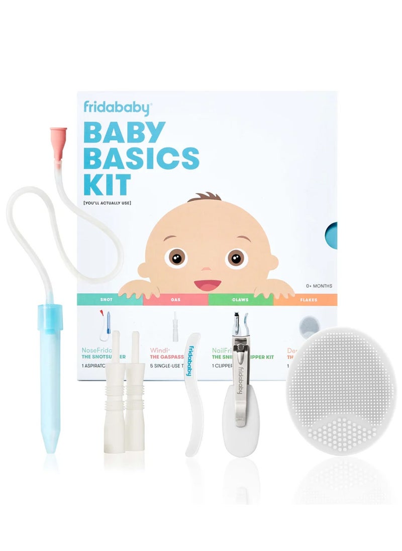 Baby Basics Kit | Made in Sweden | Newborn Care Set with NoseFrida Nasal Aspirator, Windi GasPasser, NailFrida Clipper, DermaFrida SkinSoother & Carry Case