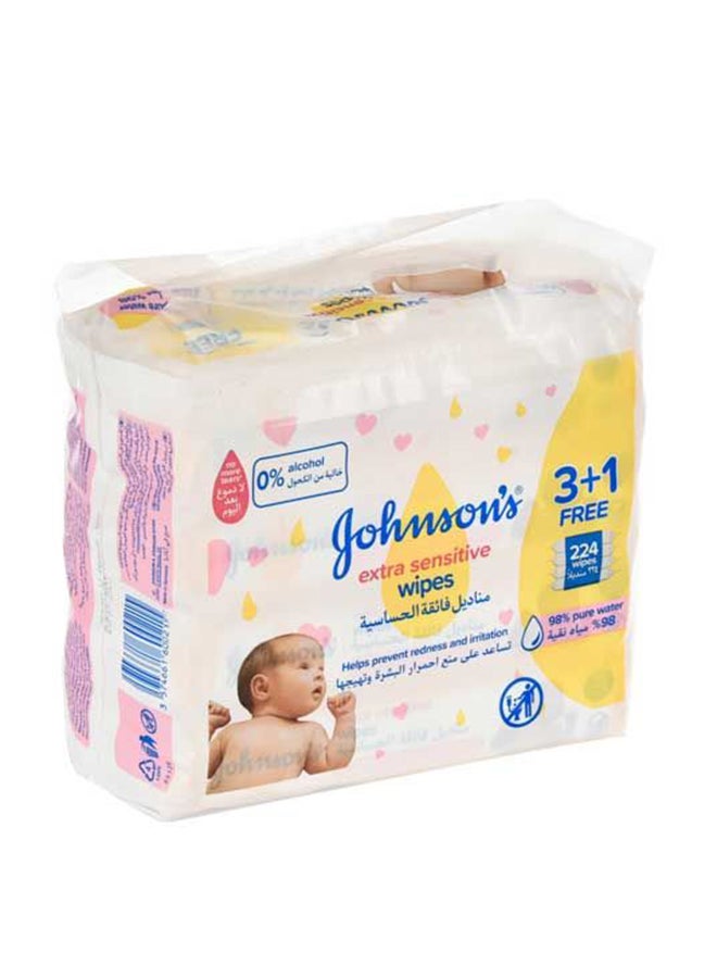 Baby Wipes, Gentle All Over, 3+1 Packs Of 56, 224 Total Count