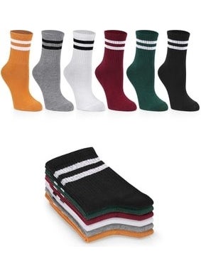 Women's 6-Piece Mixed Color Striped College Tennis Socks