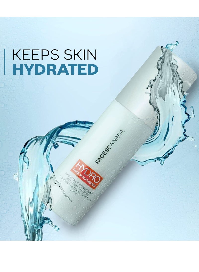 Hydro Face Moisturizer with SPF 15 | Natural Hydrating & Anti Aging Formula | Lightweight & Non Greasy | for Radiant Skin | 3.38 Fl Oz (100ml)