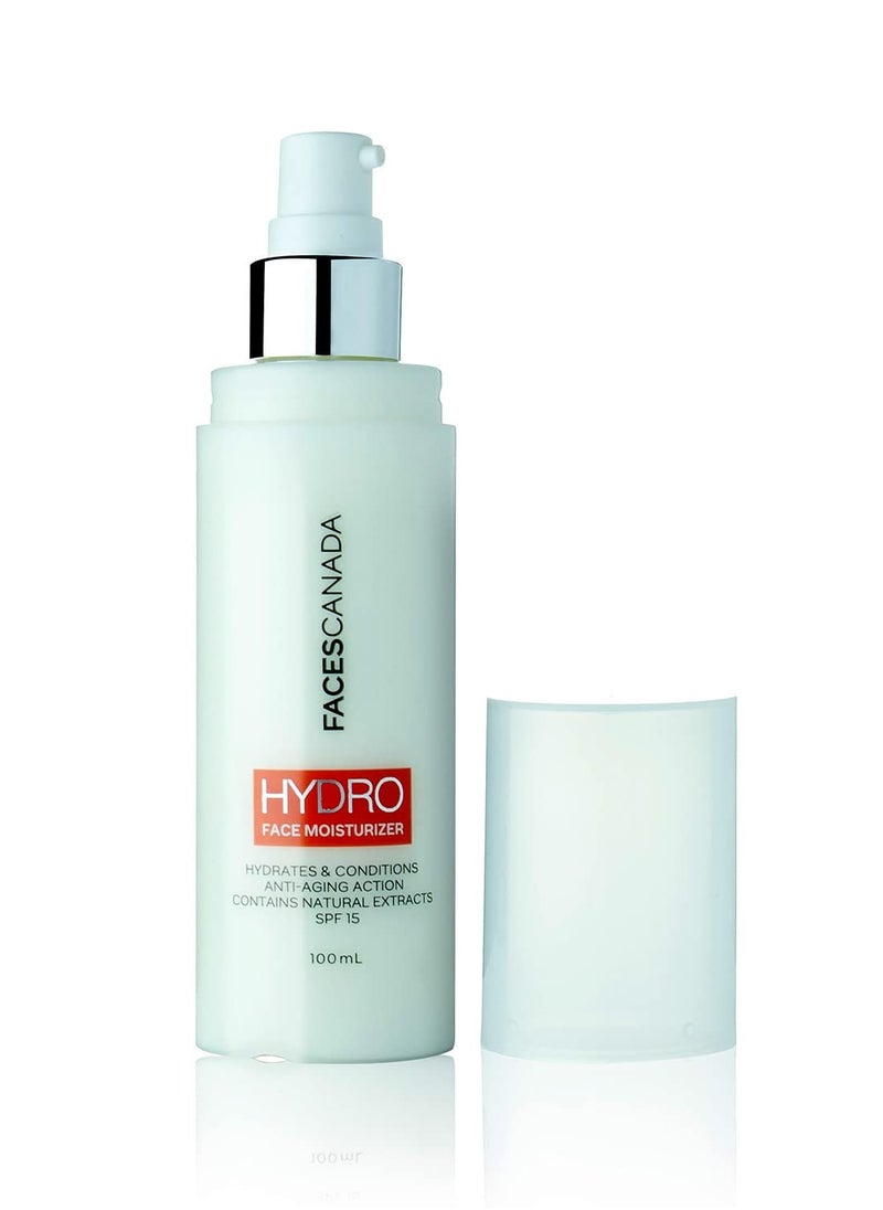 Hydro Face Moisturizer with SPF 15 | Natural Hydrating & Anti Aging Formula | Lightweight & Non Greasy | for Radiant Skin | 3.38 Fl Oz (100ml)