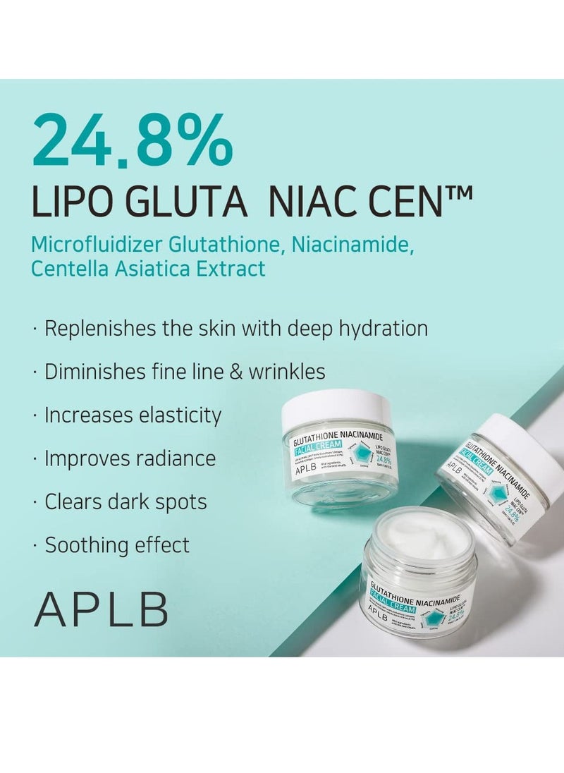 APLB Glutathione Niacinamide Facial Cream | LIPO GLUTA NIAC CEN™ 24.8% 1.86 FL.OZ/Korean Skincare, Deep hydration, Niacinamide, Improve skin elasticity, Improve skin texture