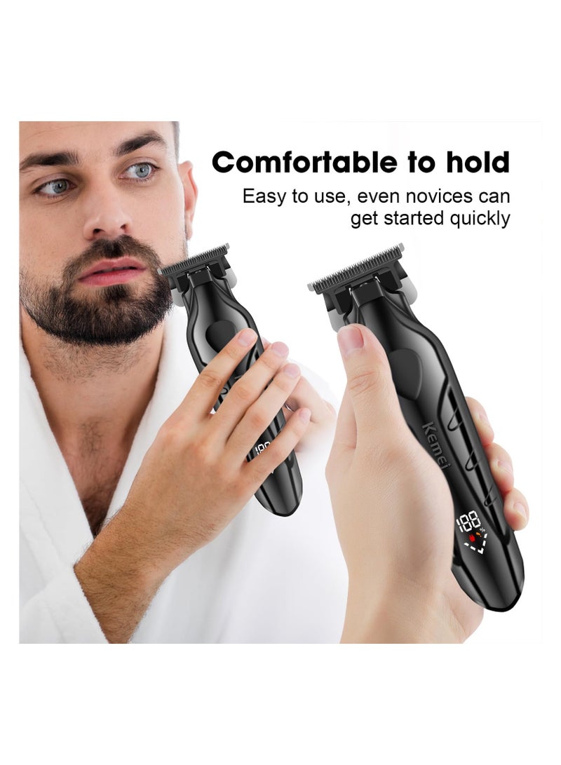 Professional Cordless Men's Beard Trimmer Barber Hair Clipper T-Blade Haircut Machine with LED Display, KM-2269