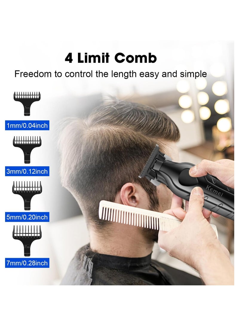 Professional Cordless Men's Beard Trimmer Barber Hair Clipper T-Blade Haircut Machine with LED Display, KM-2269