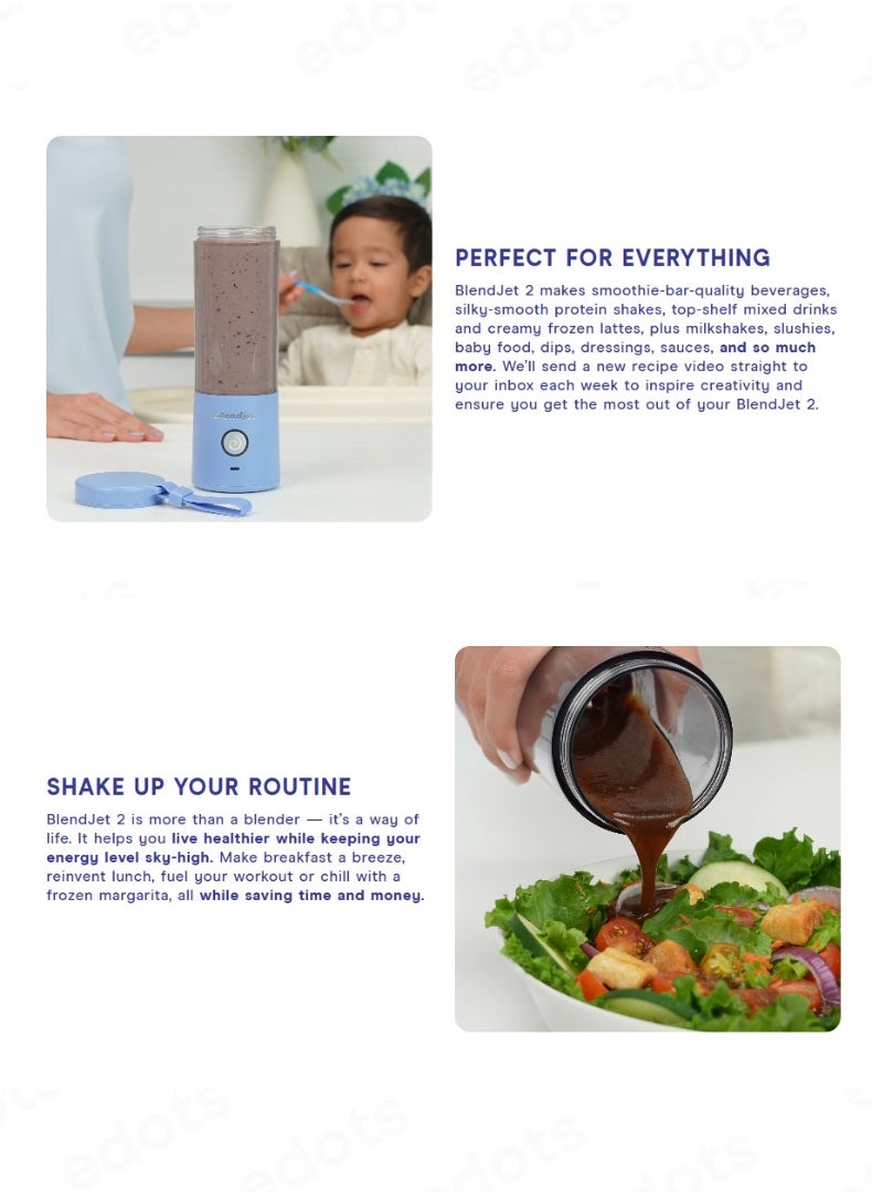 V2 Portable Blender, 475ml USB-C Rechargeable, Leak Proof, BPA-Free, Ice Crusher, Stainless Steel Blades, Personal Smoothie Maker - Royal Blue