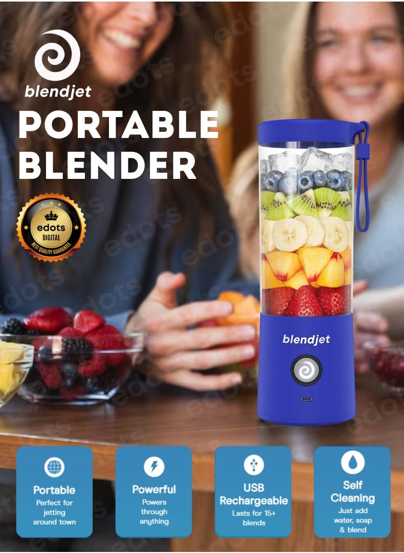 V2 Portable Blender, 475ml USB-C Rechargeable, Leak Proof, BPA-Free, Ice Crusher, Stainless Steel Blades, Personal Smoothie Maker - Royal Blue