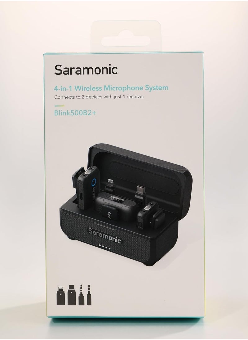 Saramonic BLINK500B2+ Wireless Lavalier Microphone for iPhone Android Type-C Smartphone Camera, 492ft Range, 20h Battery Life, Clip on Wireless Lapel Mic for Live Streaming Video Conference Recording