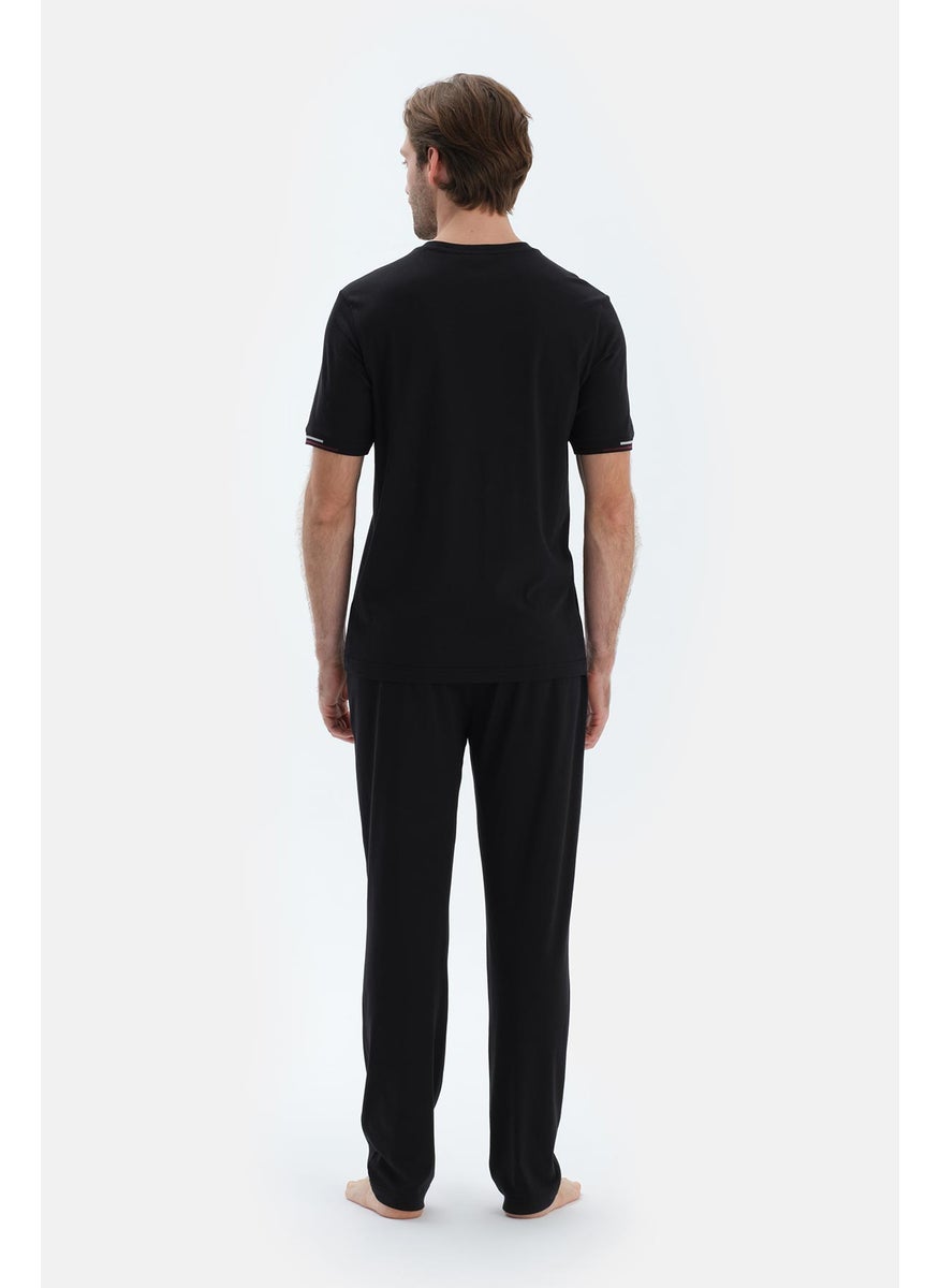 T-shirt & Trousers Pajama Set Crew Neck Cotton Blend Mid Rise Regular/Classic Fit Sleepwear