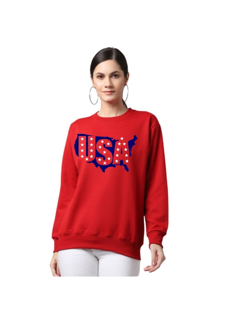 USA Printed Women's Sweatshirt–Full Sleeve,Soft Cotton Fabric|Comfortable&Stylish|Casual Sweatshirt For Everyday Wear|Sweatshirt For Women's