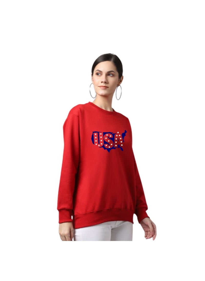 USA Printed Women's Sweatshirt–Full Sleeve,Soft Cotton Fabric|Comfortable&Stylish|Casual Sweatshirt For Everyday Wear|Sweatshirt For Women's