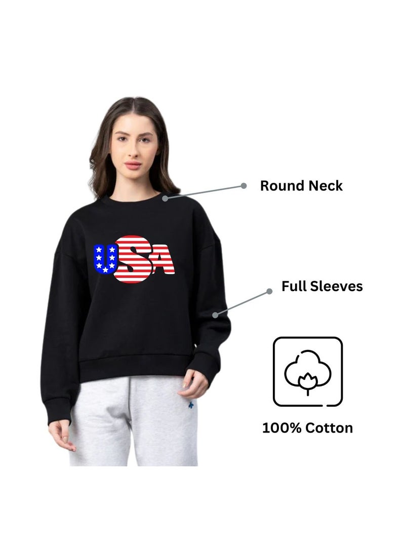 USA Printed Women's Sweatshirt–Full Sleeve,Soft Cotton Fabric|Comfortable&Stylish|Casual Sweatshirt For Everyday Wear|Sweatshirt For Women's