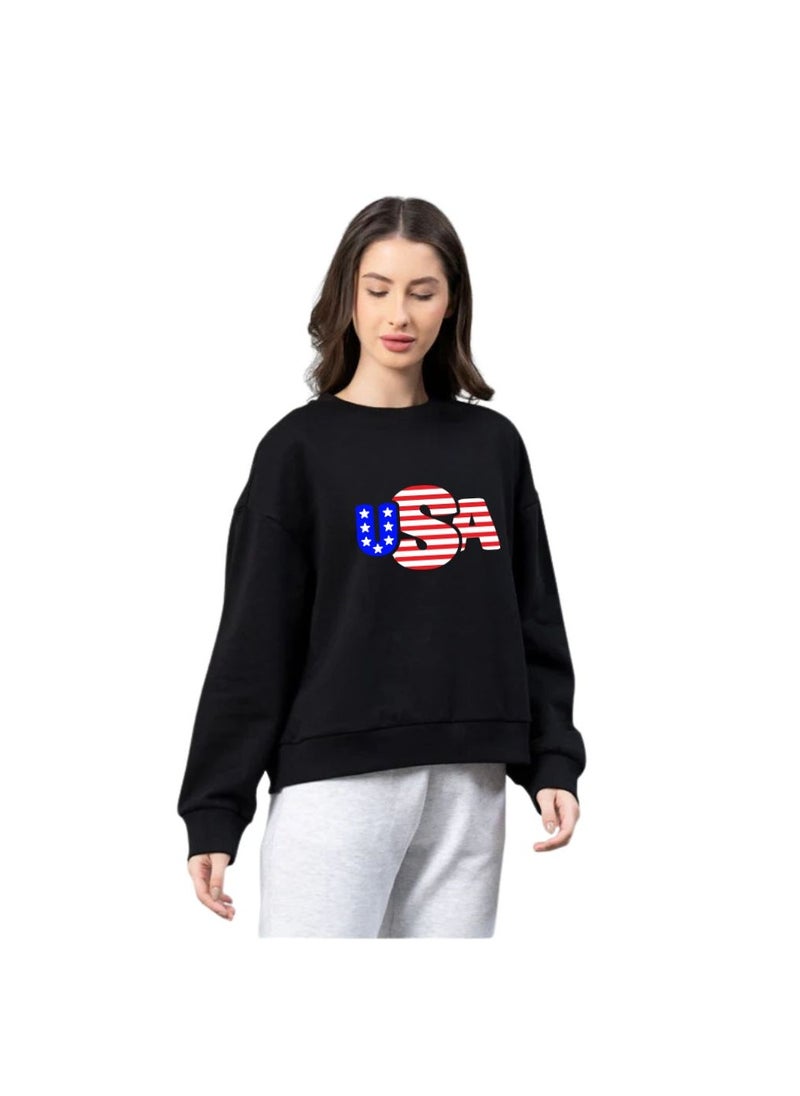 USA Printed Women's Sweatshirt–Full Sleeve,Soft Cotton Fabric|Comfortable&Stylish|Casual Sweatshirt For Everyday Wear|Sweatshirt For Women's
