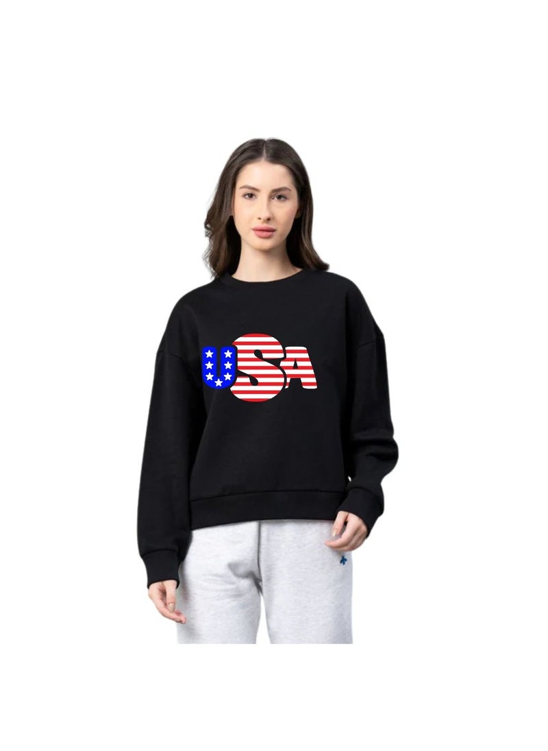 USA Printed Women's Sweatshirt–Full Sleeve,Soft Cotton Fabric|Comfortable&Stylish|Casual Sweatshirt For Everyday Wear|Sweatshirt For Women's