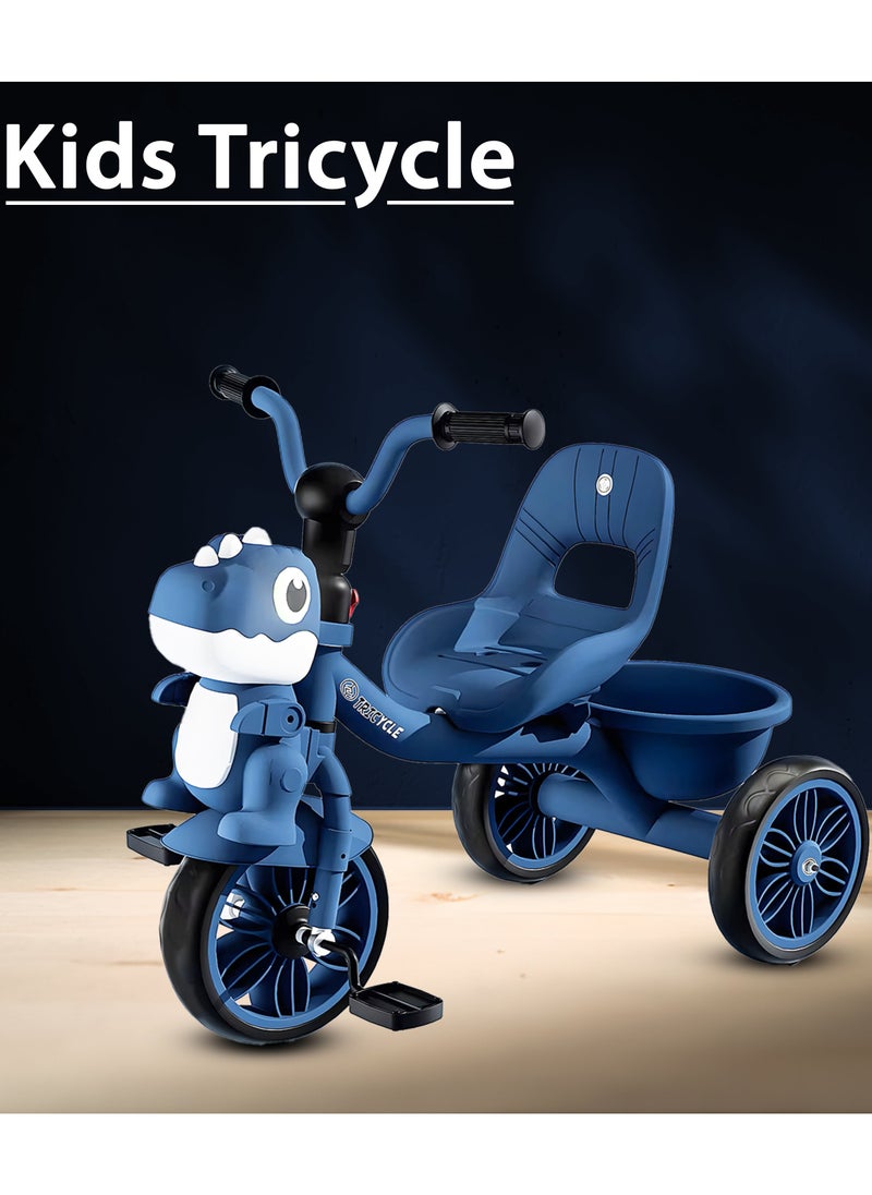 Tricycle for Kids, Baby Cycle with Light and Music, Kids Tricycle with Back Storage Basket & 3 Wheels, Kids Cycle Bike For 2 to 5 Years Boys Girls Blue